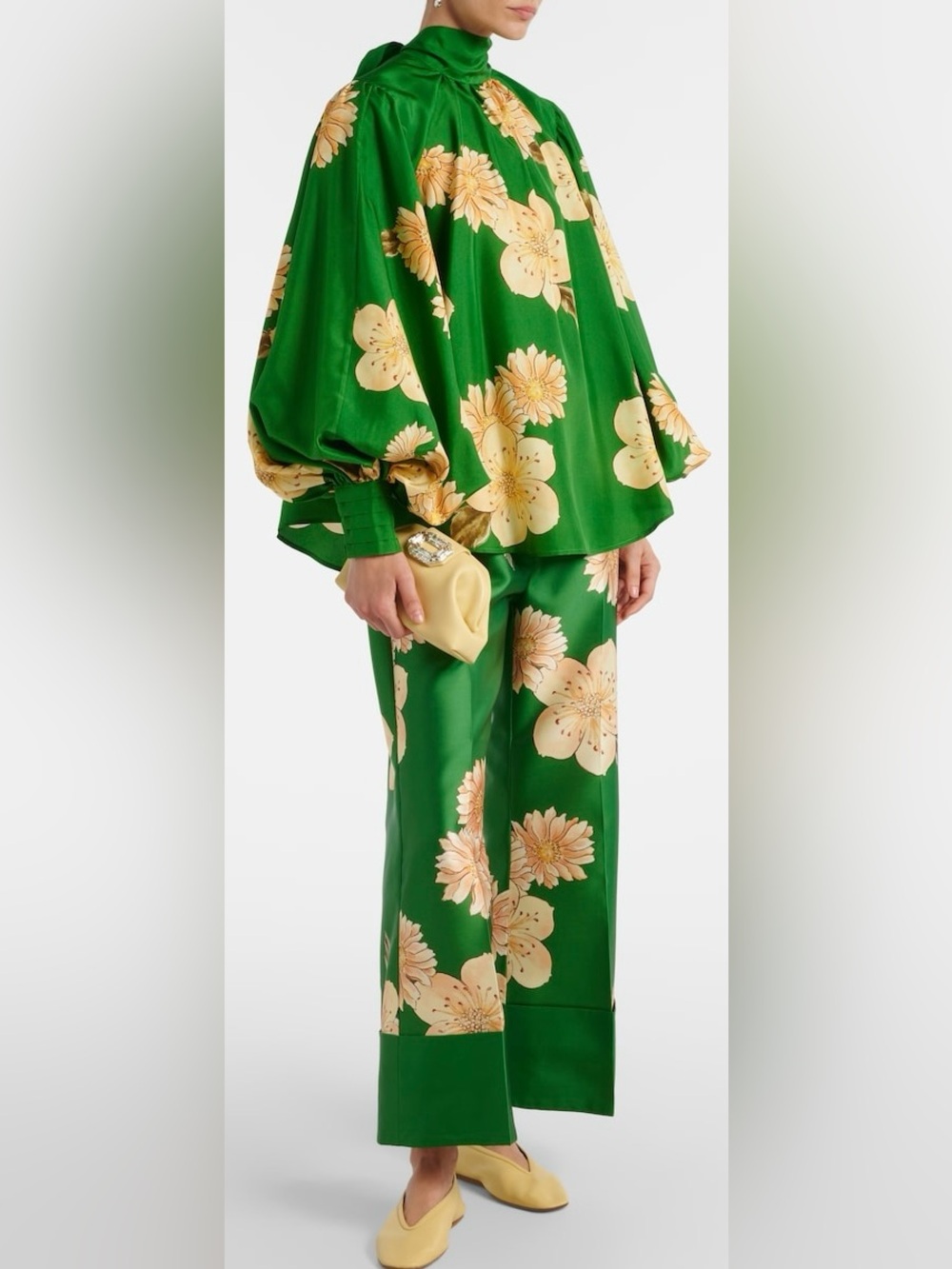Alemais Sage Green Floral Silk Blouse | Size 8
